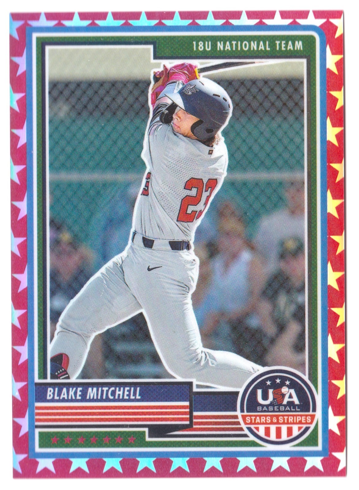 2023 USA Stars & Stripes Baseball Blake Mitchell #93 Red Prizm SP Parallel #/149
