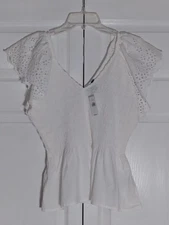 GAP Ruffle Short Sleeve Smocked Peplum Top, White, Size Large $49.95 NWT
