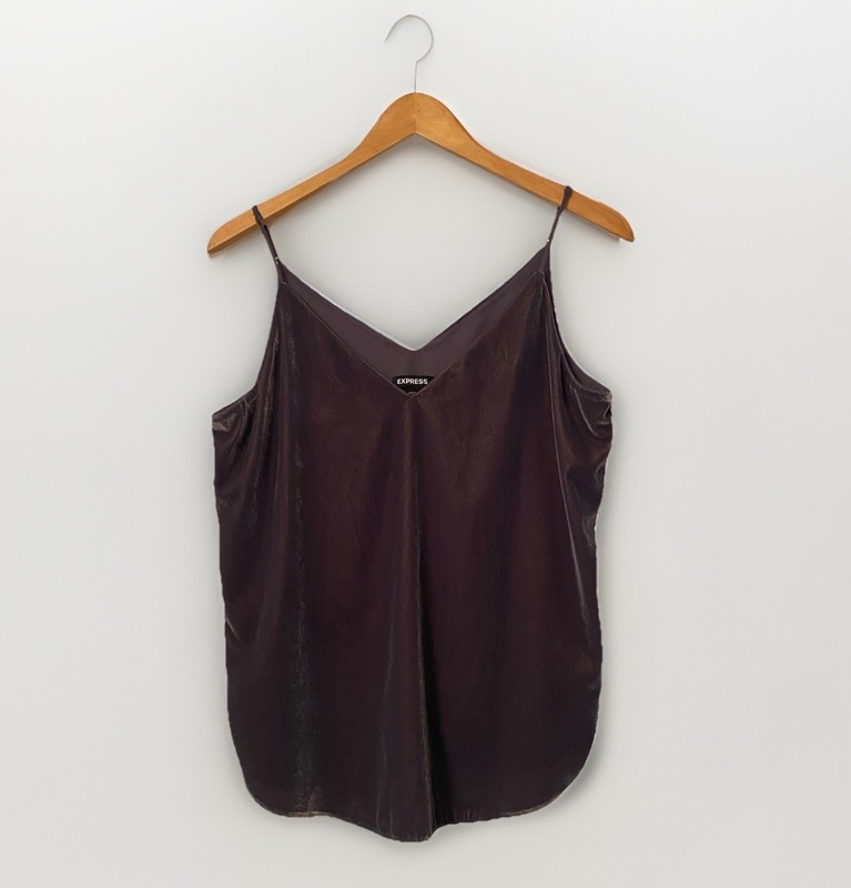 Express Gray Velvet Cami Top Spaghetti Strap V-Neck Sleeveless Blouse Size M