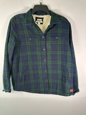 L.L.Bean Jacket Mens S Sherpa Lined Flannel Shirt Jacket Green Blue Cozy Plaid