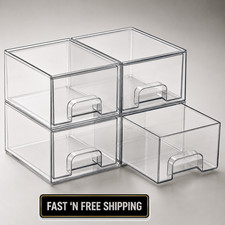 4 Pack Small Clear Stackable Storage Drawers, Acrylic Bathroom Makeup Organizer