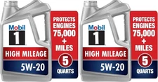 Mobil 1 Motor Oil 5W-20, 5 Quart | Full Synthetic | High Mileage | Pack of 2