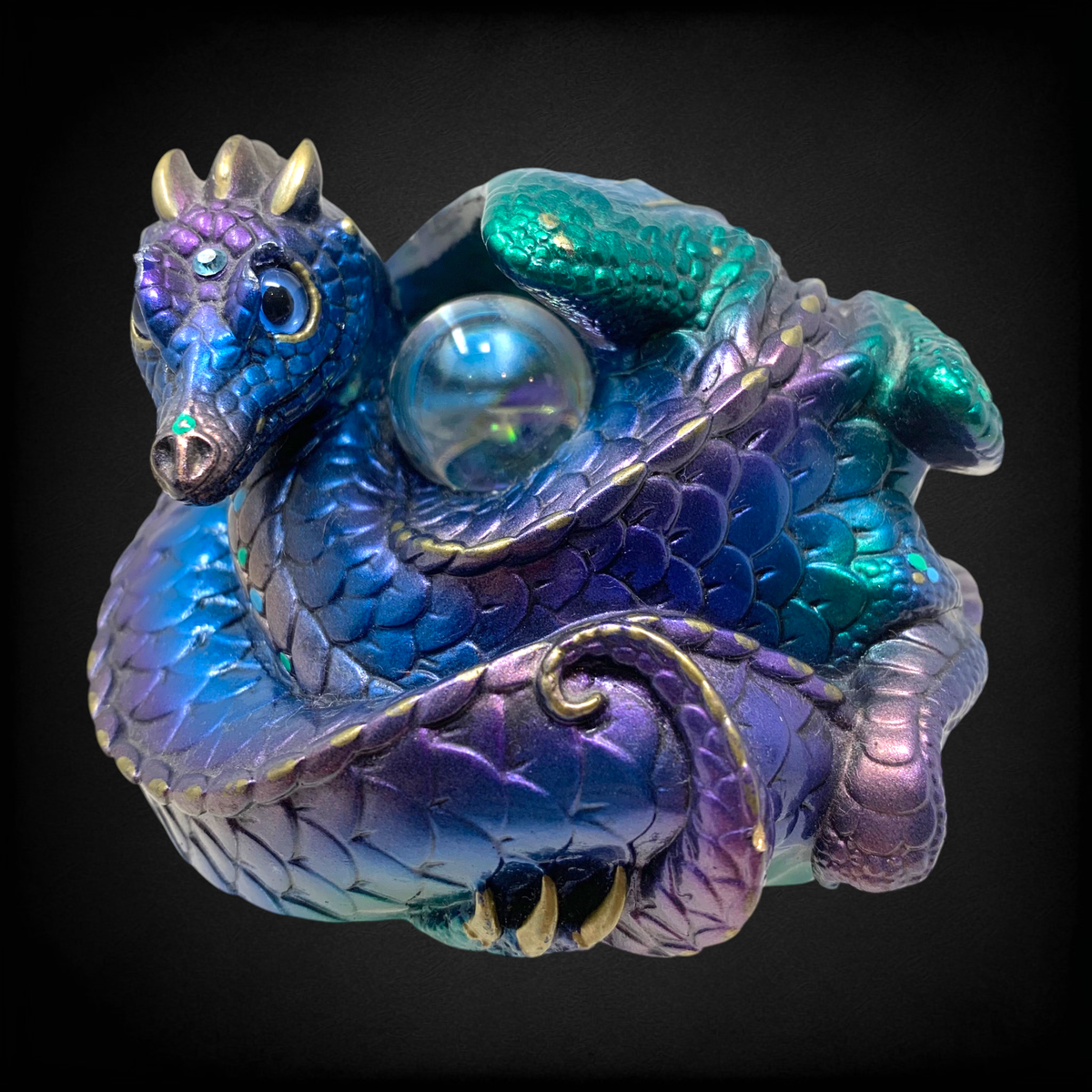 Vintage 1993 Windstone Peacock Coiled Dragon M. Peña Iridescent w