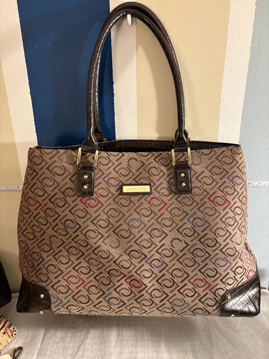 Liz Claiborne Signature Monogram Canvas Large Tote Bag with Faux 
