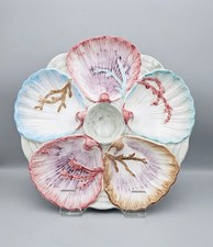Vintage Majolica Hand Painted Oyster Plate 13" - Made In Italy