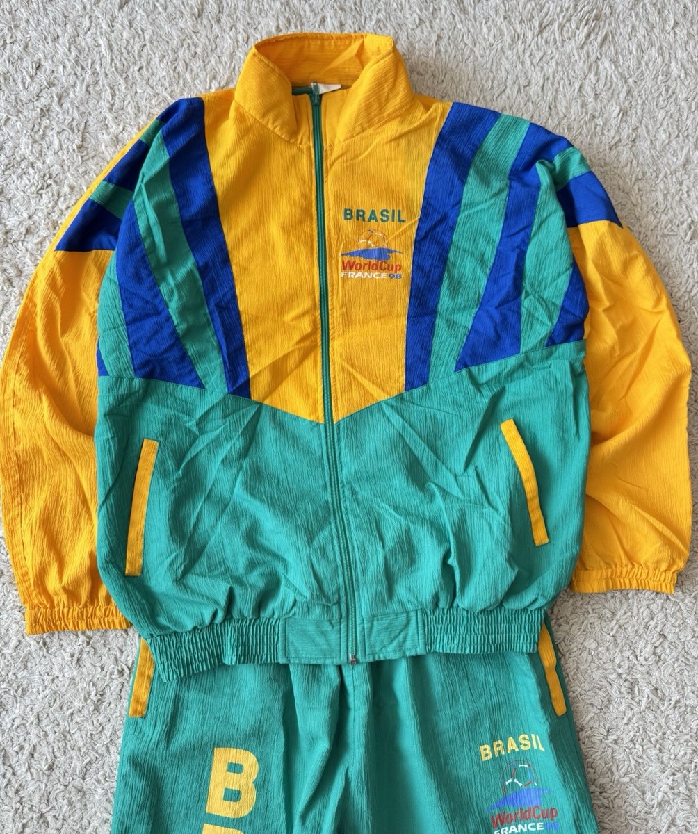 Vintage Brazil 1998 Soccer Tracksuit France World Cup Jacket Pants