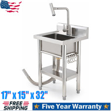 Stainless Steel Utility Sink Free Standing Single Bowl Kitchen Sink with Faucet