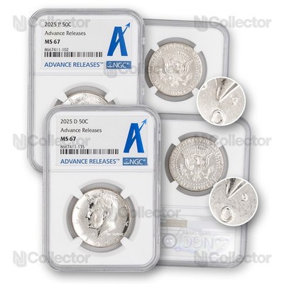 2025 P & D Kennedy Half Dollar Set - NGC 67 MS 67 Advance Release
