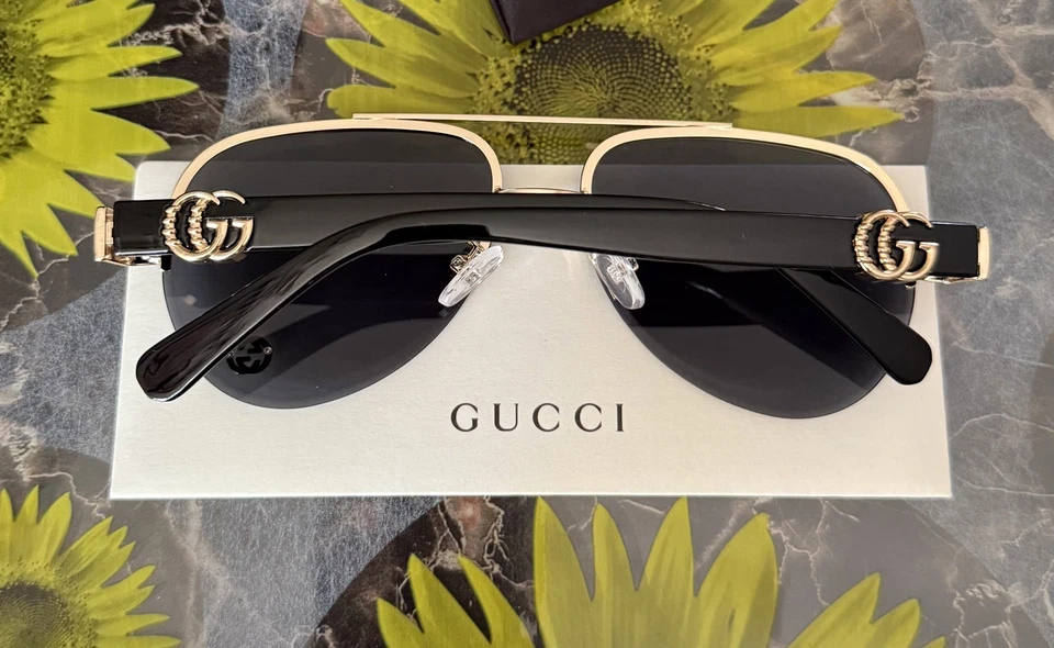 Gucci GG 1220S Black & Gold Aviator Sunglasses Ships Same Day! - Image 4 of 4