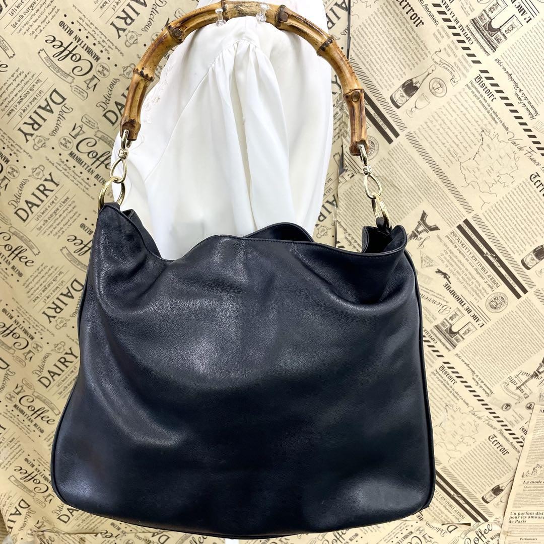 Gucci Bamboo Black Leather Handbag Formal Business FS120 Japan
