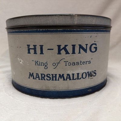Vintage Marshmallows tin Hi-King ''King of Toasters'' made by the Kline Candy Co