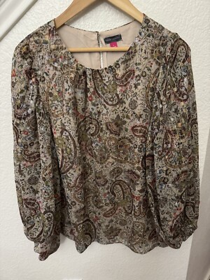 Vince Camuto Women's Balloon Sleeve French Roast Fall Forward Blouse Size Large