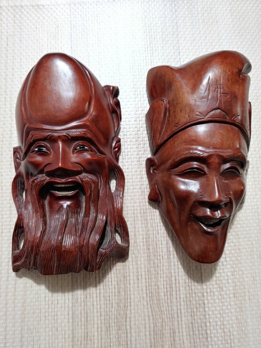 龙眼木手工雕寿星济公Vintage Chinese Longan Wood Hand Carved