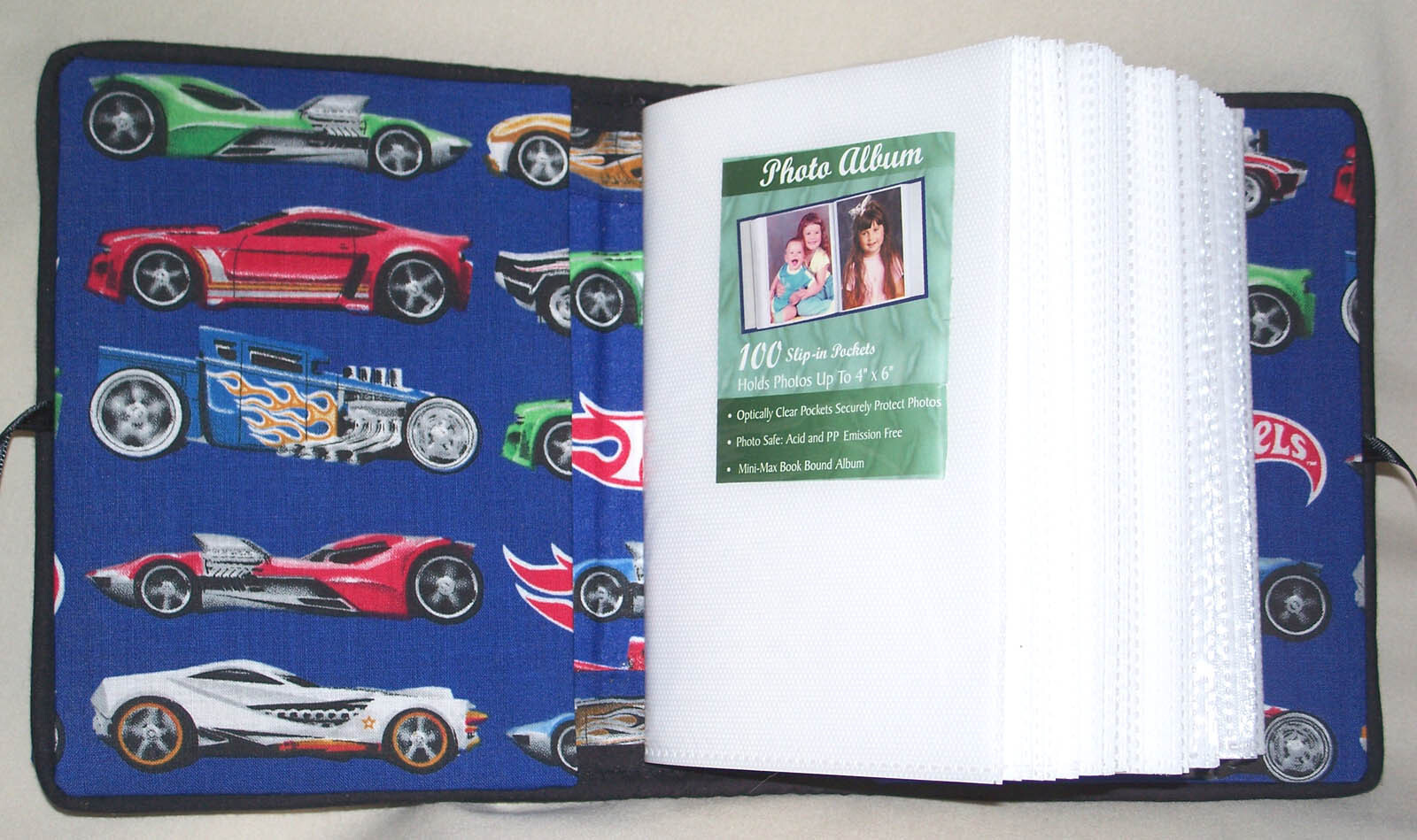 Hot Wheels Children Handcrafted Handmade Photo Album Holds 100 4"X6" - NEW Blue