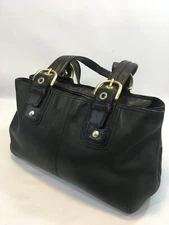 COACH Leather Satchel Bag Black Top Zip Brass Buckles A0869-11844 MRSP $275