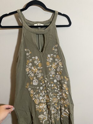 Mi ami Green with floral embroidery from Francescas size medium summer dress  | eBay