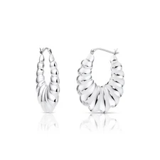 925 Sterling Silver Shiny Polished Shrimp Hoop Earrings Croissant Hoops Earrings
