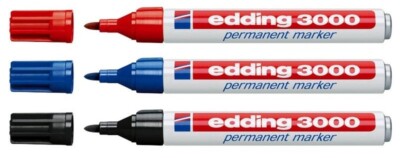 Edding 3000 Permanent marker 3er Set Schwarz Rot Blau 1,5 3 mm Stifte wischfest