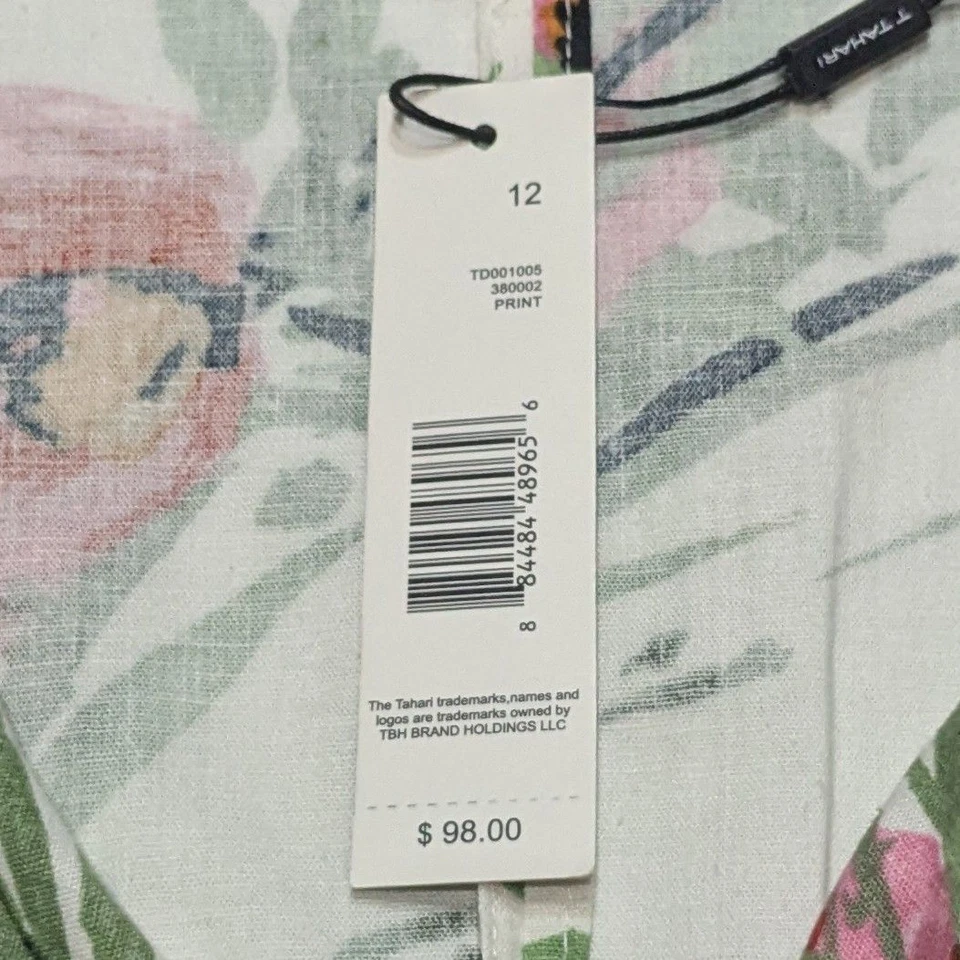 Tahari Pink Floral Linen Blend A-Line Dress Size 12 Sleeveless Colorful NWT $98 - Image 4 of 4