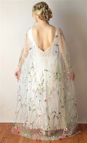 Wild Flowers Floral Lace Secret Garden Bridal Wedding Cape Draped Shoulder Veils - Picture 4 of 8