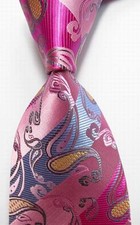 New Classic Striped Paisley Pink Blue JACQUARD WOVEN Silk Men's Tie Necktie
