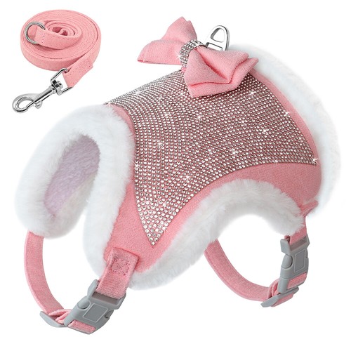 Chihuahua Geschirr Katzengeschirr Kitten Hundegeschirr mit Strass Fleece Mantel - Bild 18 von 18