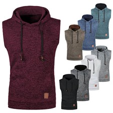 Men Vest Top Pullover Shirts Sleeveless Hoodie Workout Waistcoat Casual Sport
