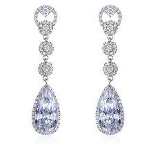DROP CZ SILVER CHANDELIER EARRINGS WEDDING BRIDAL PROM PARTY JEWELRY CZ11914
