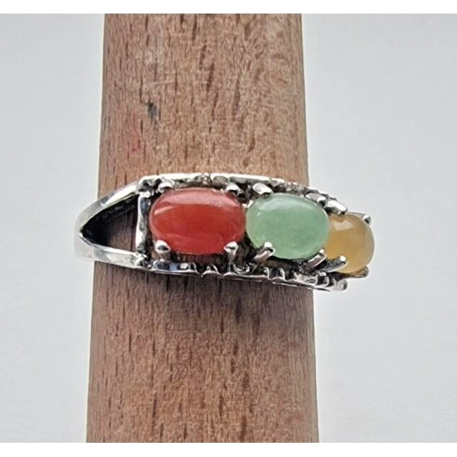 Anillo Avon Vintage Plata de Ley 925 Jade Amarillo, Verde y Naranja Talla 6 At Foto 4 de 4