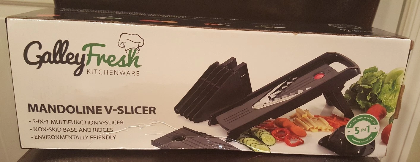 New! Galley Fresh Kitchen 5-in-1 Mandoline V-Slicer with non-skid Base & Ridges