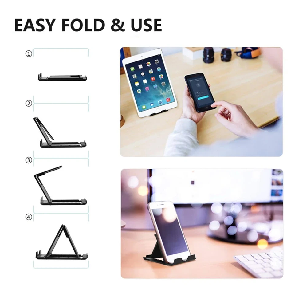 Adjustable Phone Holder Stand Folding Foldable Thin Cradle for Samsung iPhone - Image 4 of 4