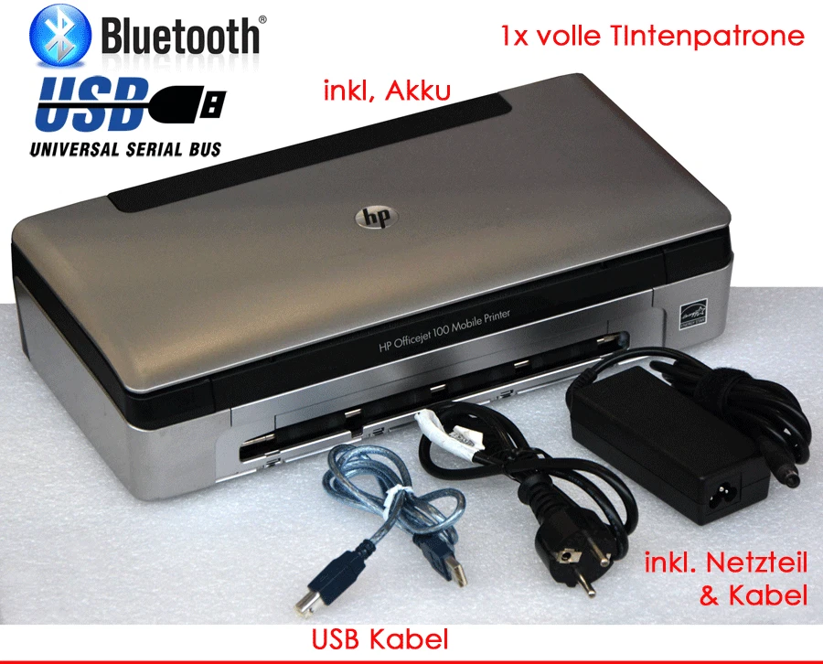 USB & BLUETOOTH KLEINER DRUCKER HP OFFICEJET 100 INKL. INK FÜR WIN XP 7 8 10 11 - Bild 2 von 4
