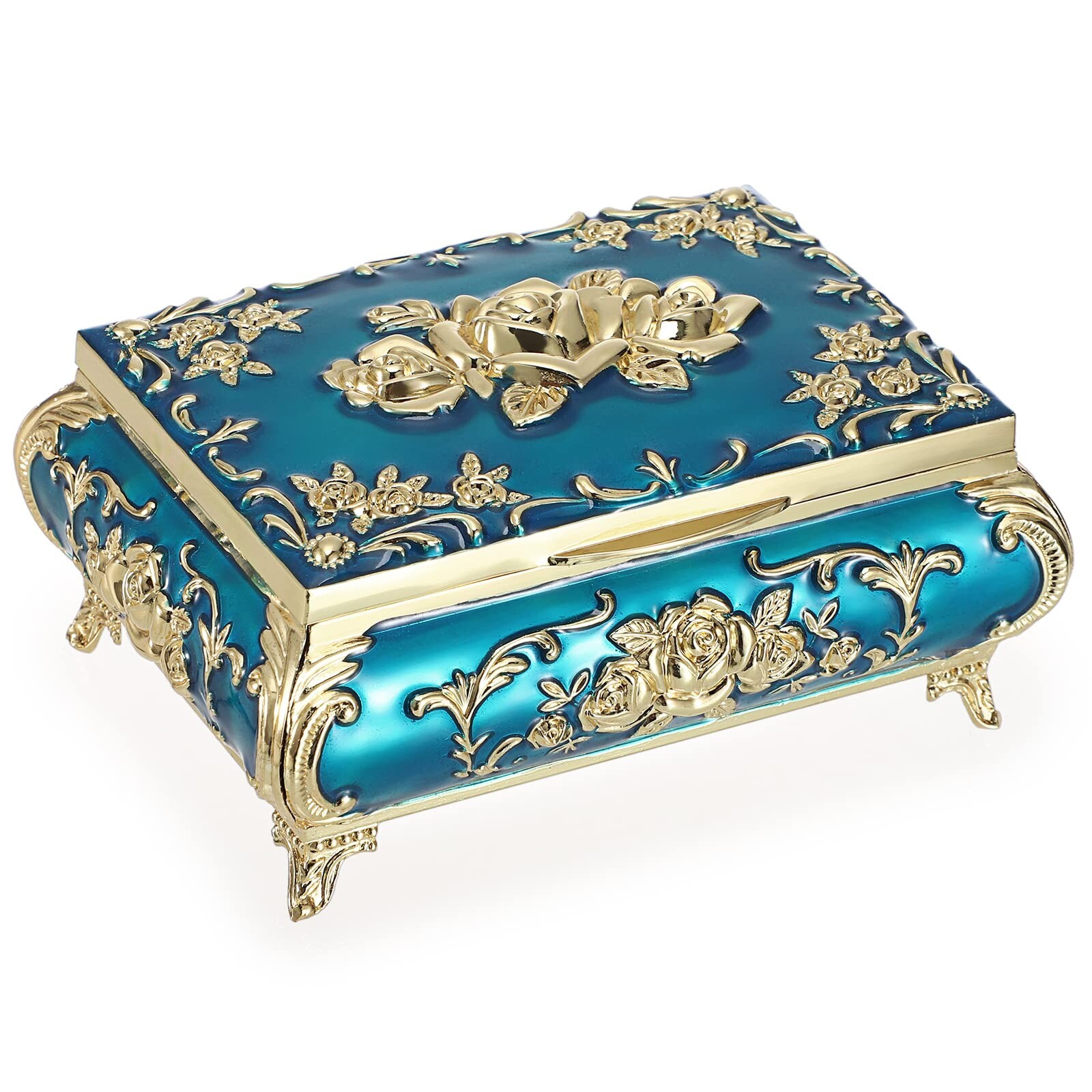 Hipiwe Metal Decorative Jewelry Box Vintage Treasure Chest Case Ornate Trinke...