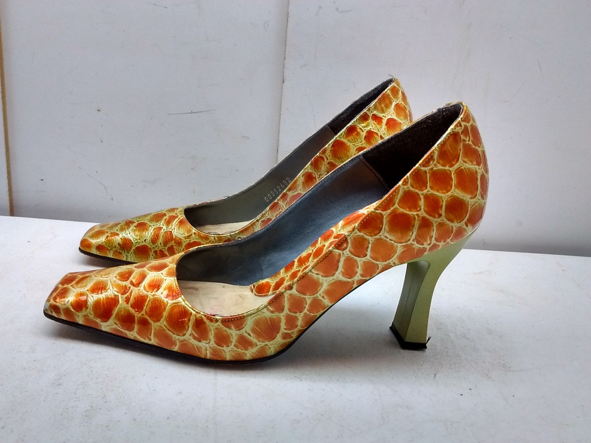 Melian Spain Women's Tan Orange Leather High Heel Slip On Pumps Dress Shoes 