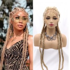 34" Box Braided Wigs 4 Braids Crochet Braids Lace Front Wigs Baby Hair Wigs USA