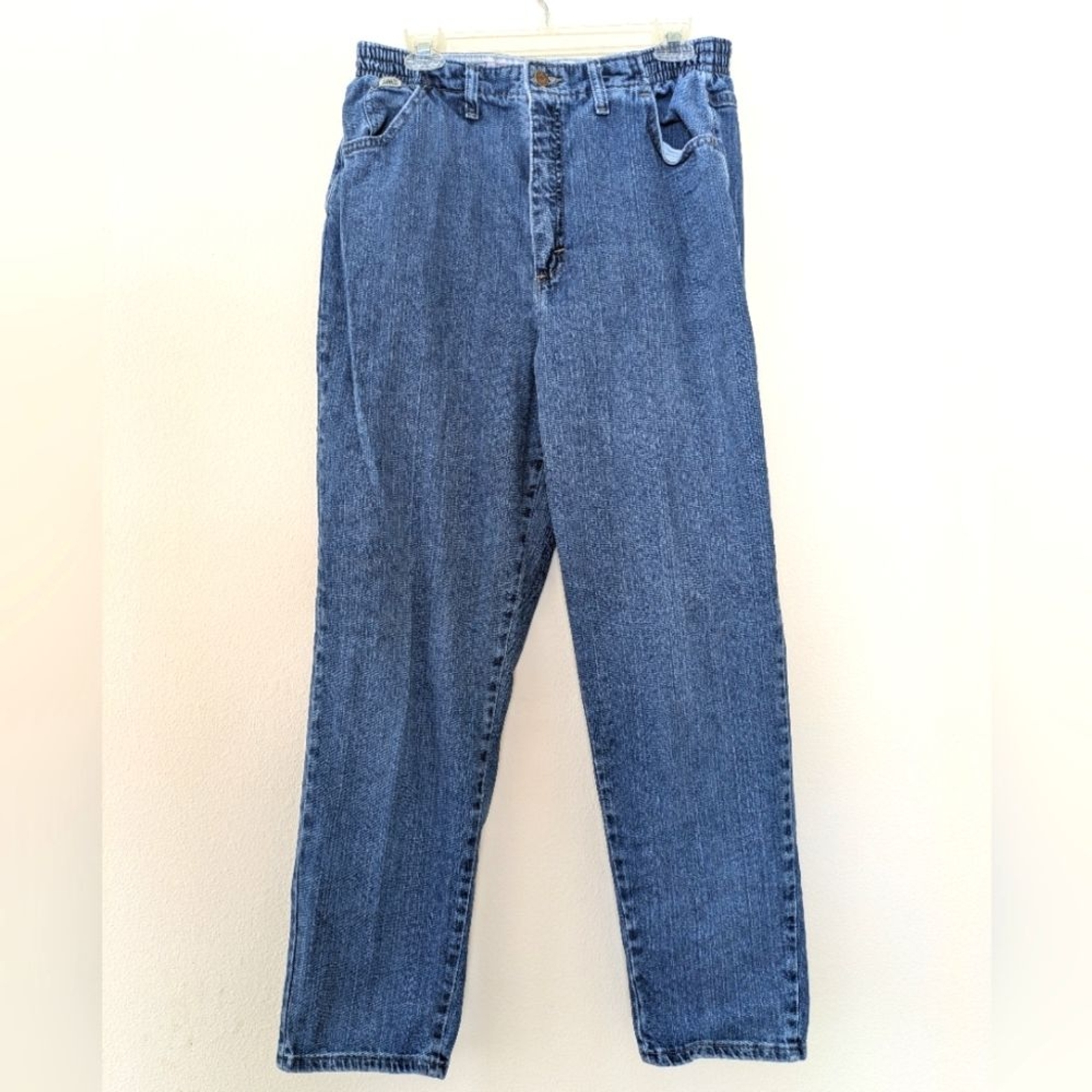 Vintage 90s Lee Straight Leg Jeans Medium Wash Elastic Waist Size 14