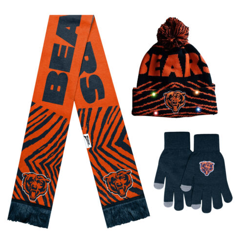 FOCO X Zubaz NFL pack de 3 gants écharpe et chapeau extérieur hiver ensemble, ours de Chicago - Photo 1/6