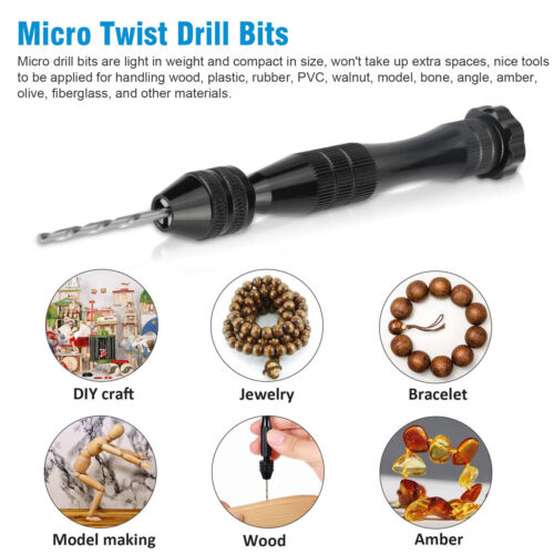 59Pcs Mini Micro Hand Twist Drill Bits Set Rotary Precision Pin Vise Tools Kit - Picture 6 of 21