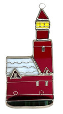 Stained Glass Lighthouse Suncatcher Red, Yellow, White, Green