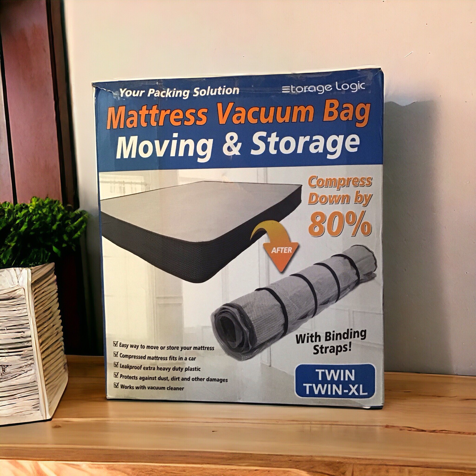 Twin TwinXL Foam Mattress Vacuum Bag for Moving, Vacuum Seal W/ Straps