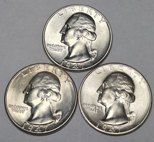 1947 PDS Washington Silver Quarters. Choice Uncirculated