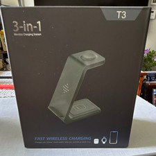 3-in-1 Qi Fast Wireless Charging Station Stand for Phone/Watch/Earbuds Black
