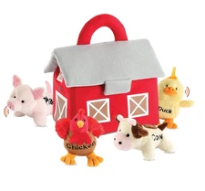Plush Farm Animal Toys with Realistic Sounds -Plushie Play Set with Barn Carrier