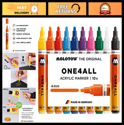 Acrylic Paint Marker Set - 10 Basic Colors, 4mm Tip, Versatile Art Supplies