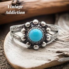 Vintage Sterling Silver Turquoise Harvey Era Style Ring Sz 6.75