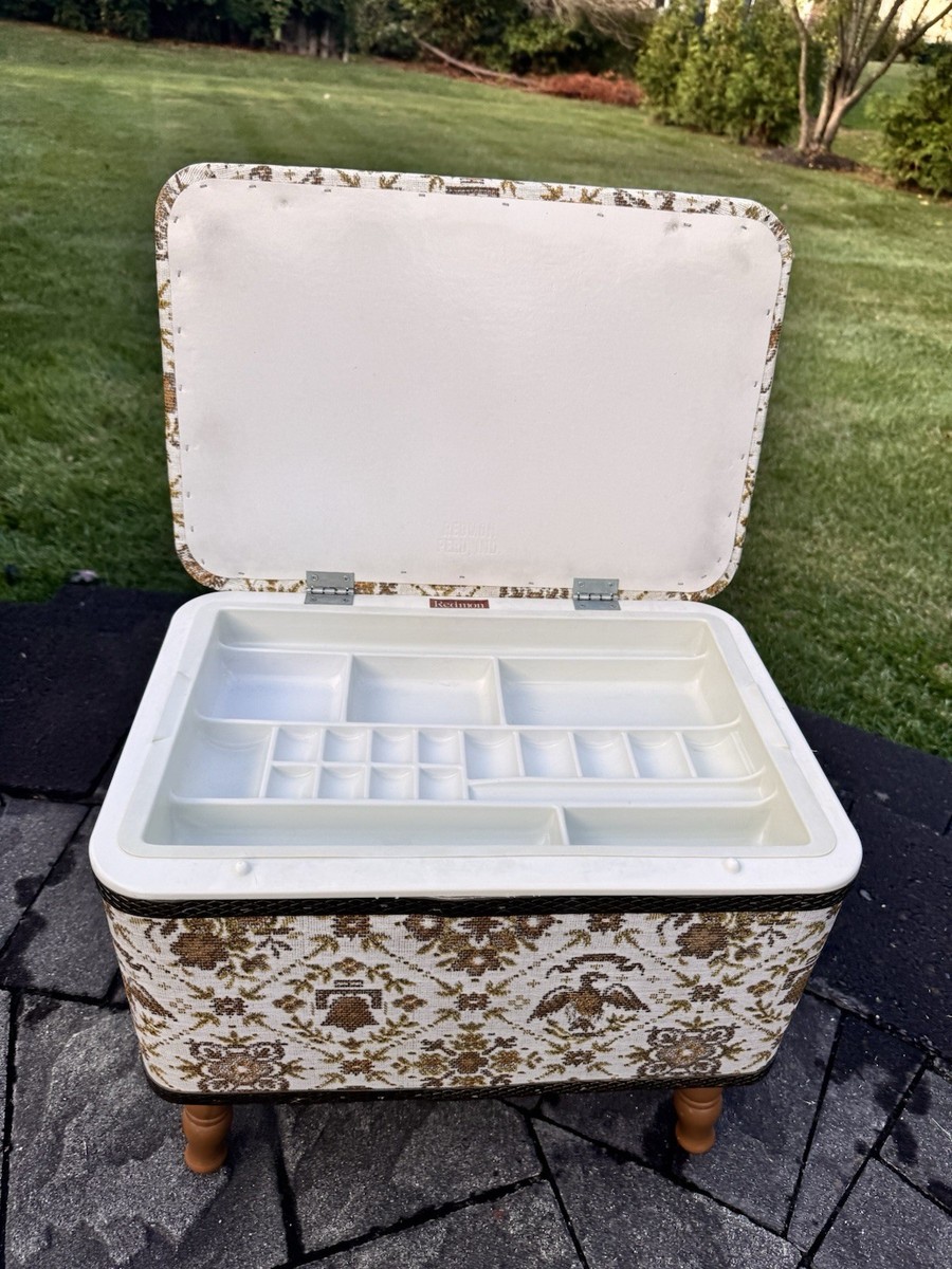 Vintage 1970s Redmon sewing box stool with Americana vinyl print