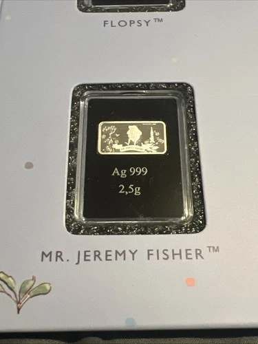 Beatrix Potter Mr Jeremy Fisher  2.5g Solid Silver Bar Ag 999