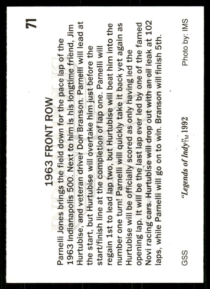 Front Row 1991 Indy Racing Card #71 (NM) - Image 2 of 2