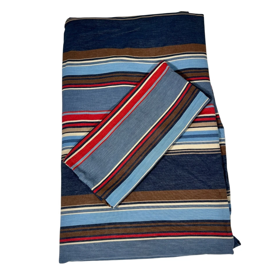 Pottery Barn Teen Serape Striped Blue Red Brown Twin Duvet Cover & Pillow Sham - Image 3 of 4
