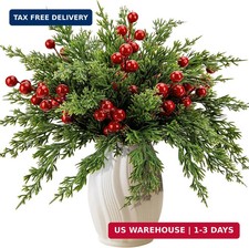 45 Pcs Christmas Artificial Pine Branches Red Berry Stems Faux Xmas Sprigs
